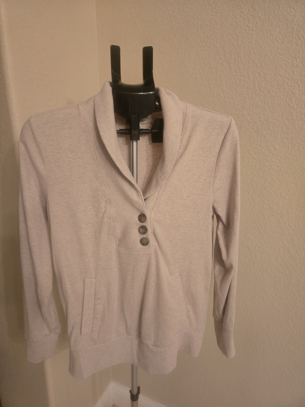 Banana Republic Cream Shawl-Collar Pullover with Button Placket